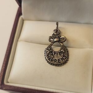 Spit Happens Sterling Silver Charm Pendant 925 Womens Baby Gift Shower Jewelry